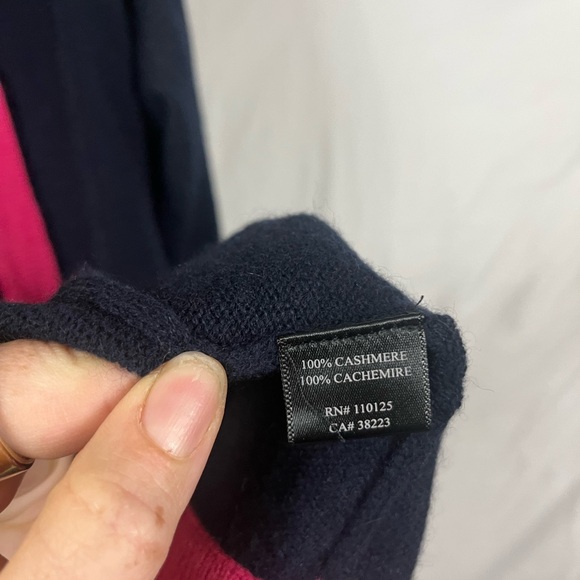 Qi Cashmere Women’s Open Front Blue Contrast Trim Waterfall Cardigan- Size Small - Picture 6 of 6